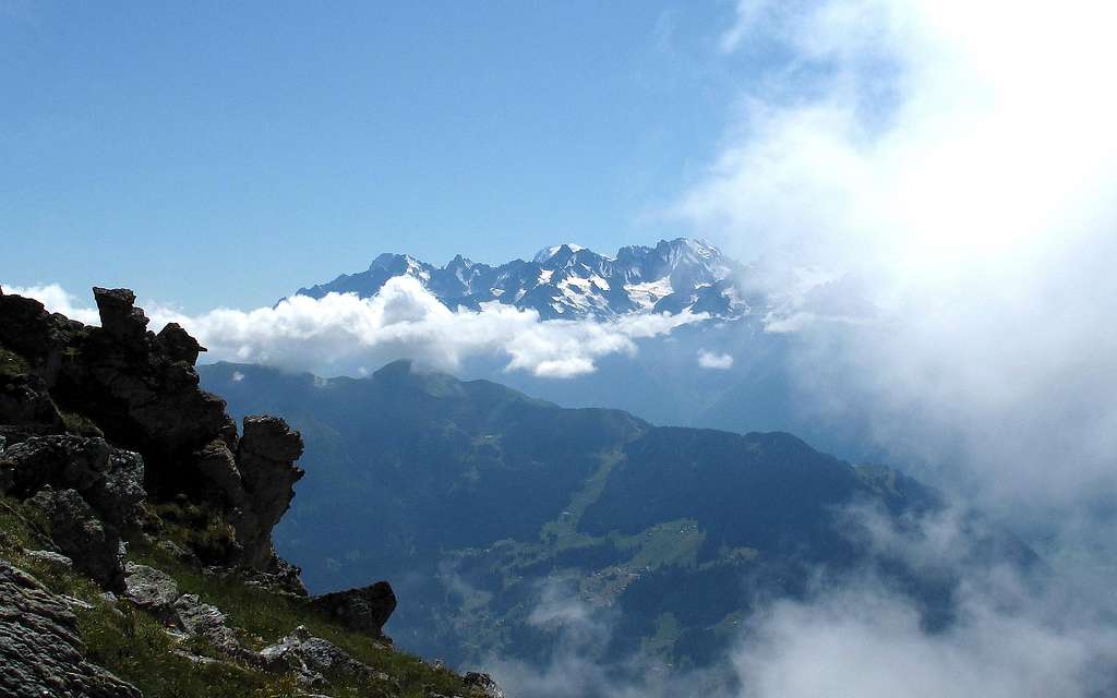 View to the Mont Blanc group from the Attelas above Verbier