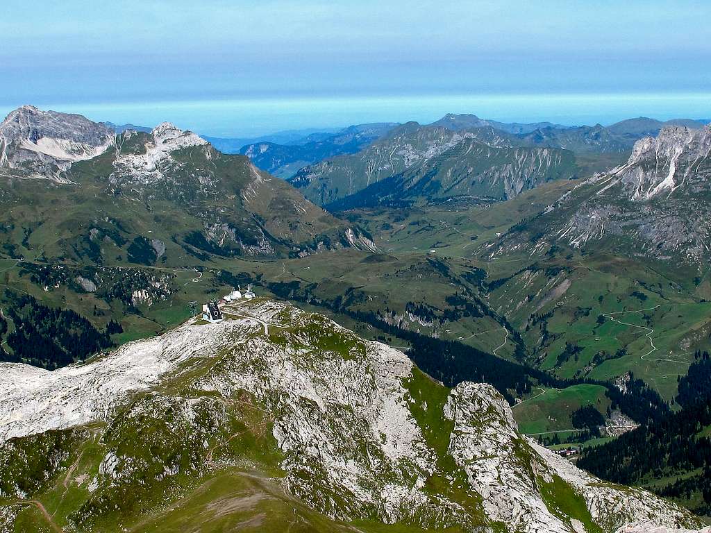 View from the Rüfispitze (2632 metres) over Rüfikopf (2365 metres) towards the Bregenzerwald