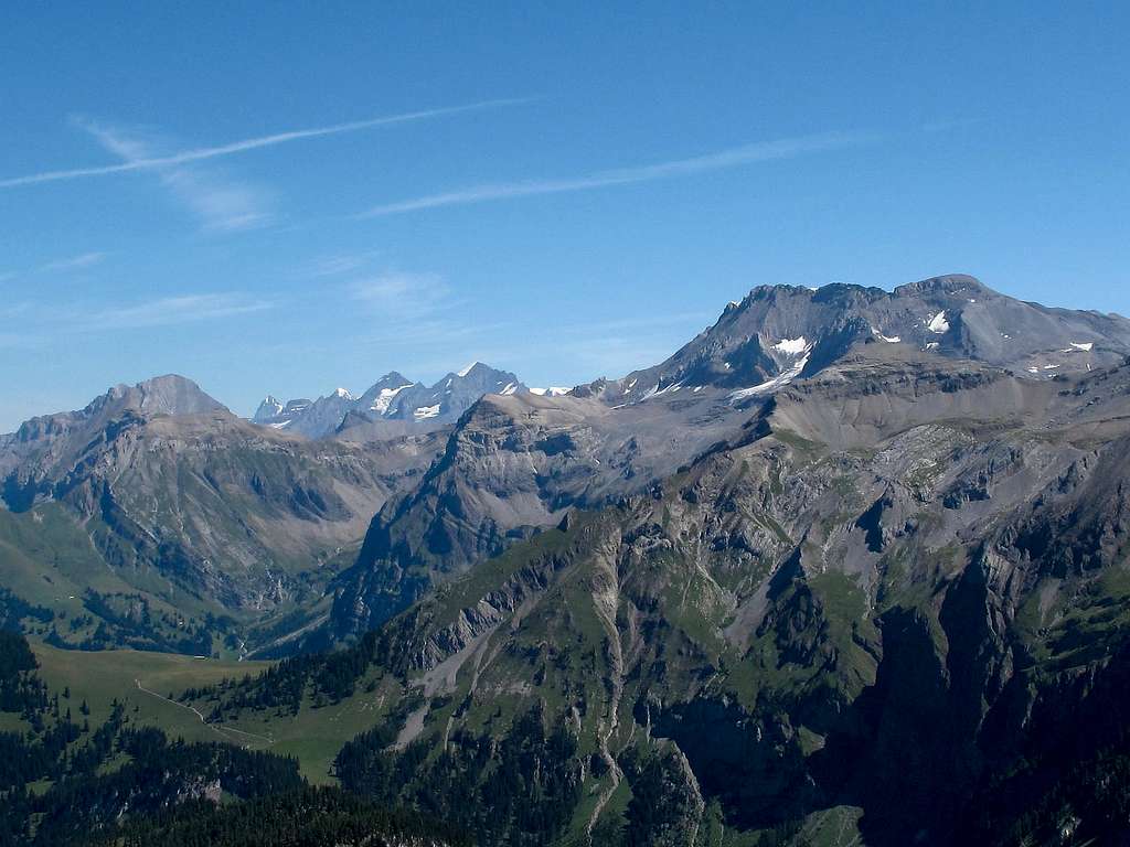 Close-up view of the Wildstrubel, with Blümlisalp and Eiger in the background