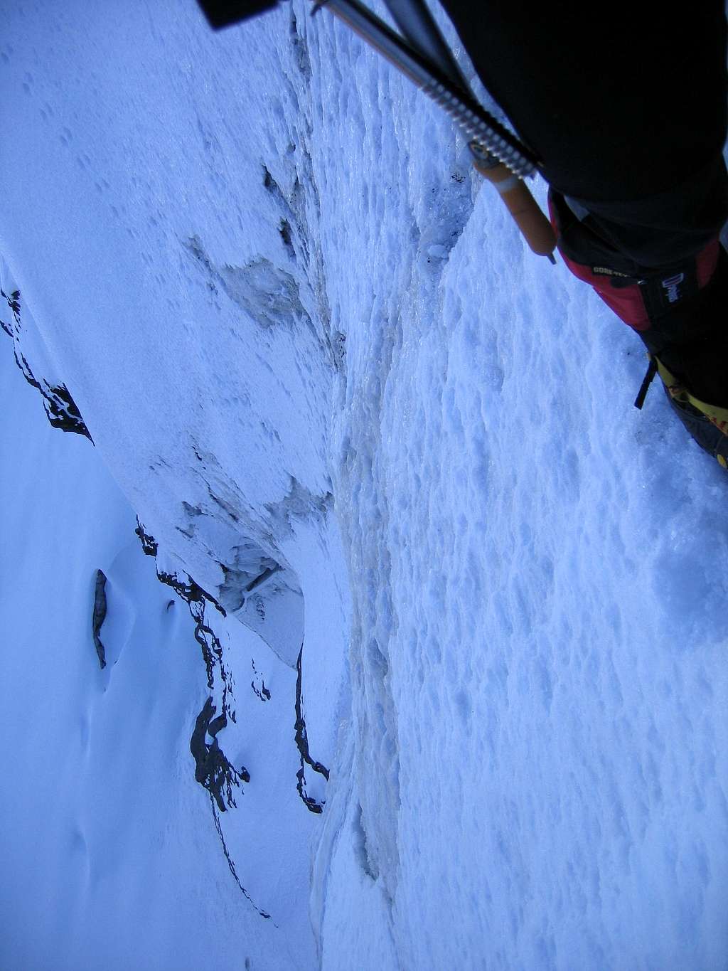 looking down from the belay,middle of the face 