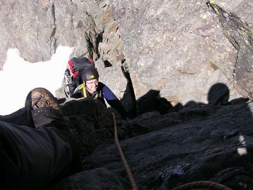 Belaying Steve up a short...