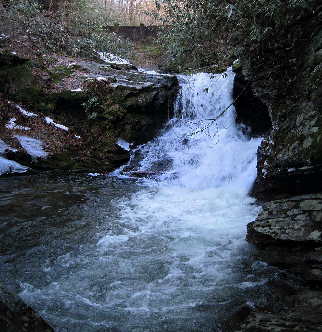 Below the breached dam