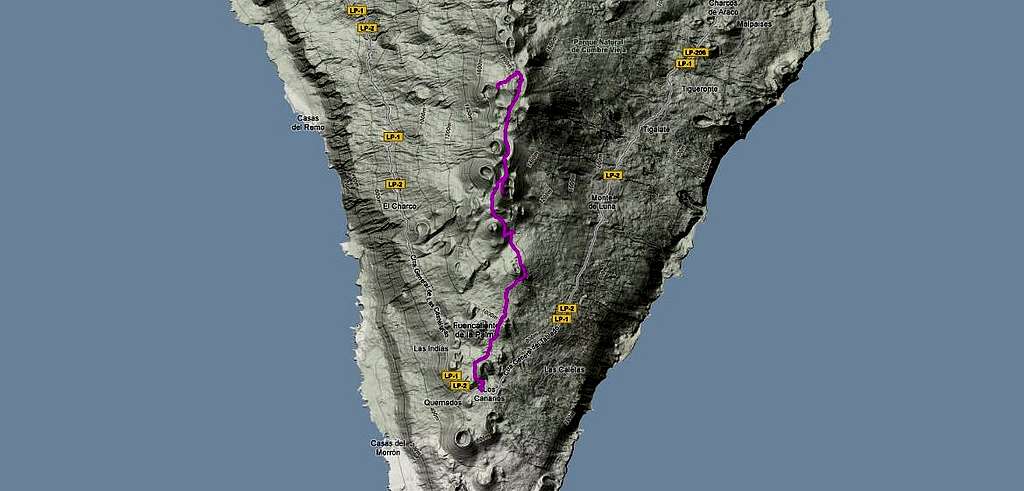GPS Route of the central part of the Ruta de los Volcanes