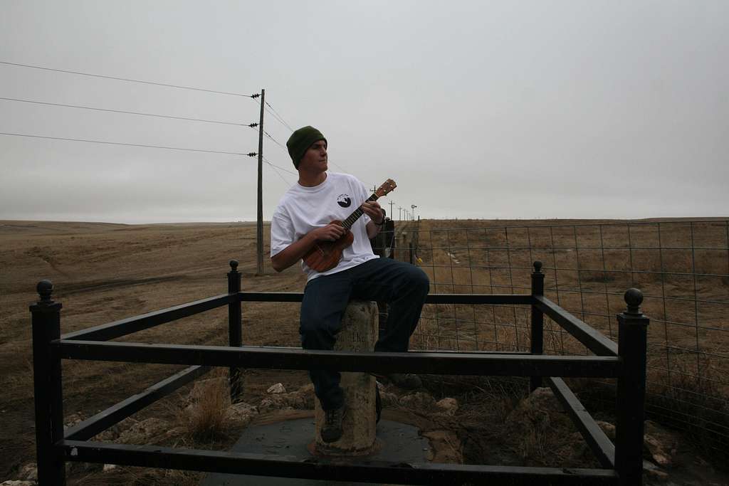 Playing Ukulele in 3 States at once, on the Nebraska-Colorado-Wyoming Tri State Marker