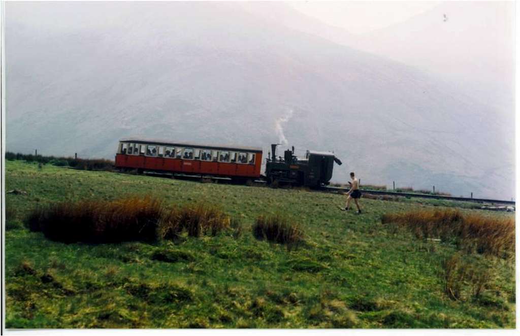 Paul racing the train up Snowdon