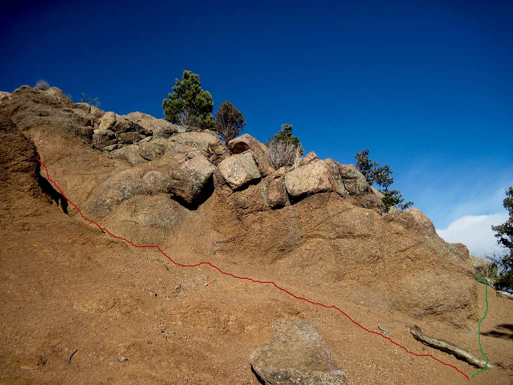 Ascending the summit outcrop