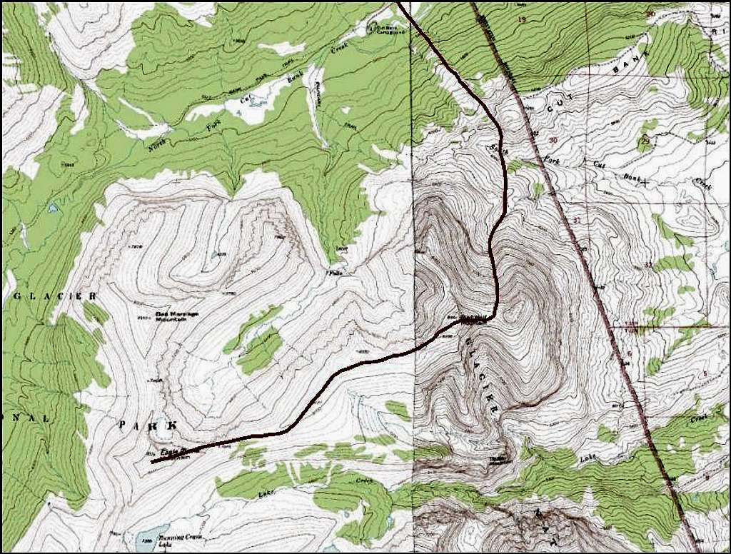 Topographic map of the route to Eagle Plume Mountain