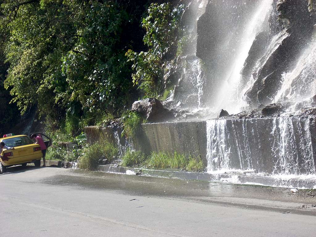 Waterfall on the road between Banos and Puyo.