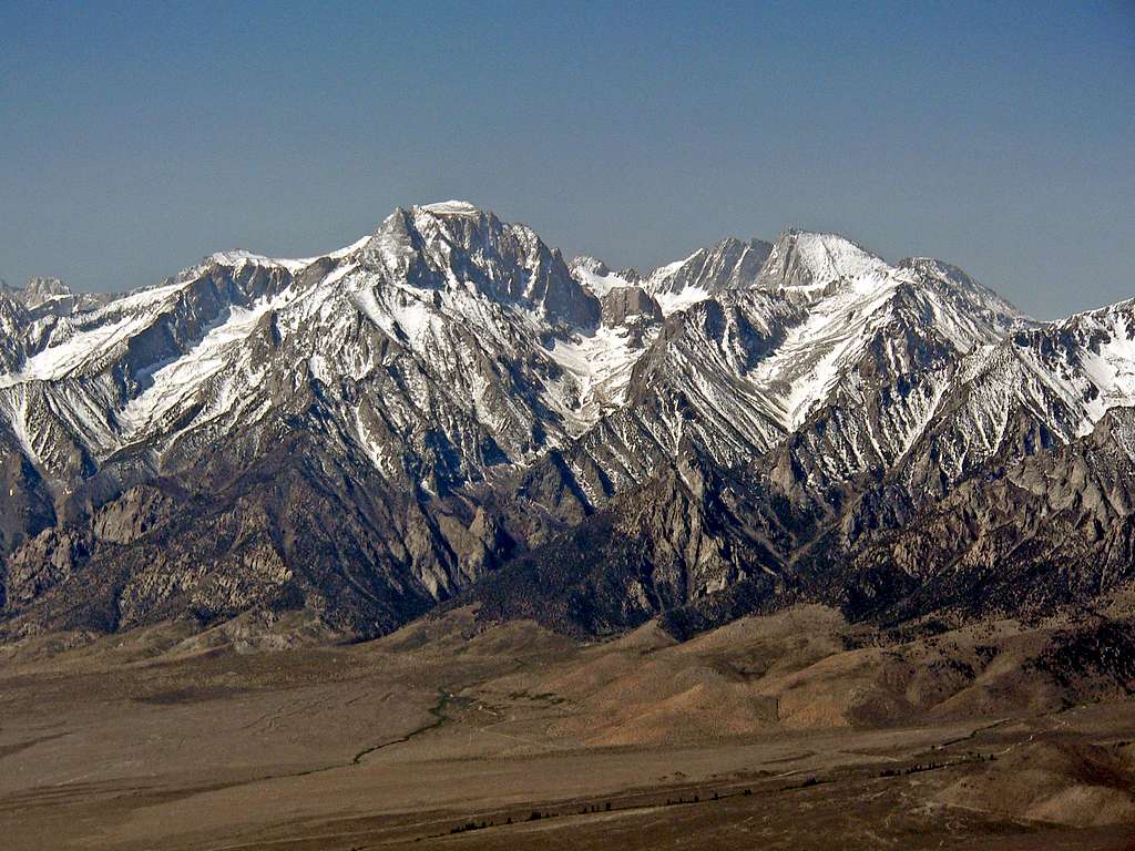 Mt. Williamson 14,375' and Mt. Tyndall 14,018'  from Mazourka Peak
