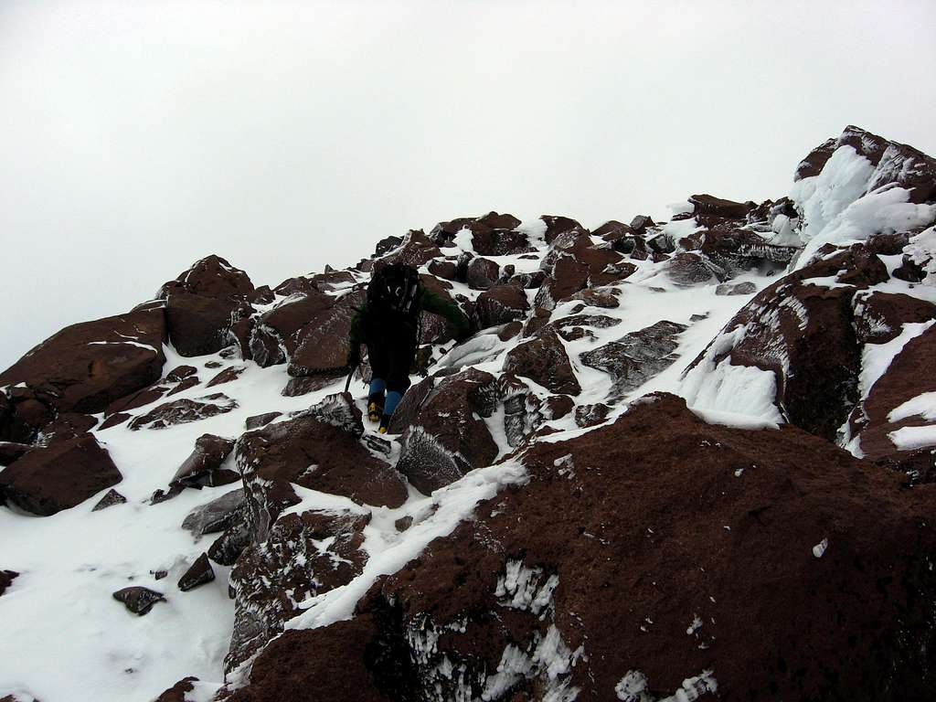 Tom climbing in mixed conditions on Sargents Ridge