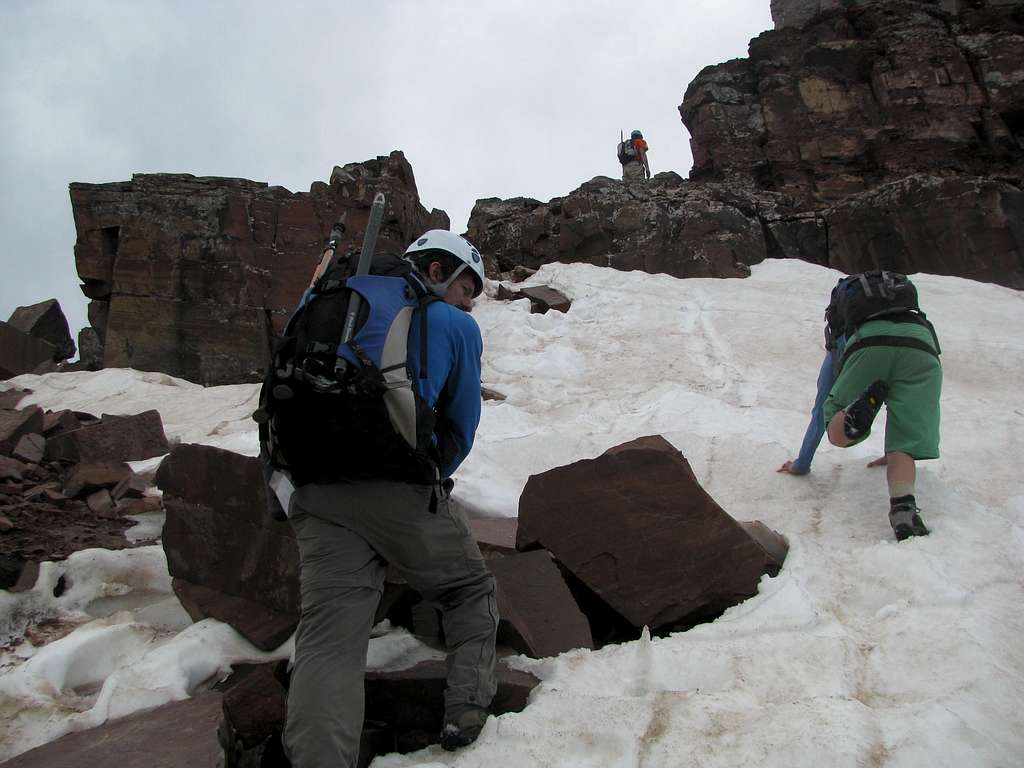 some snow below the summit