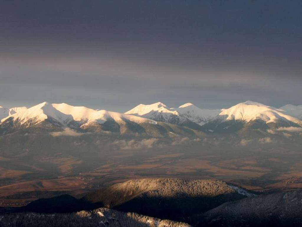 View of the Western Tatras from the South at sunset