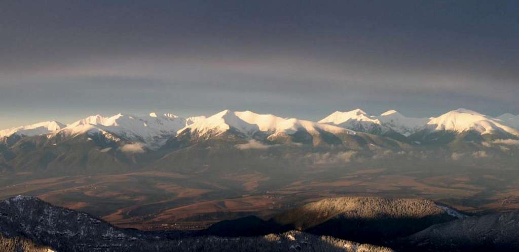 View of the Western Tatras from the South at sunset 