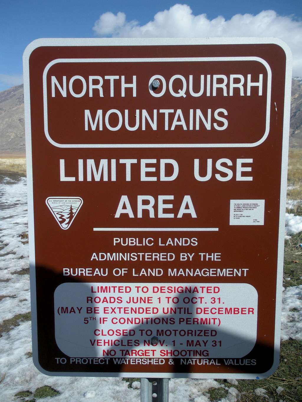 North Oquirrh Mountains Sign 
