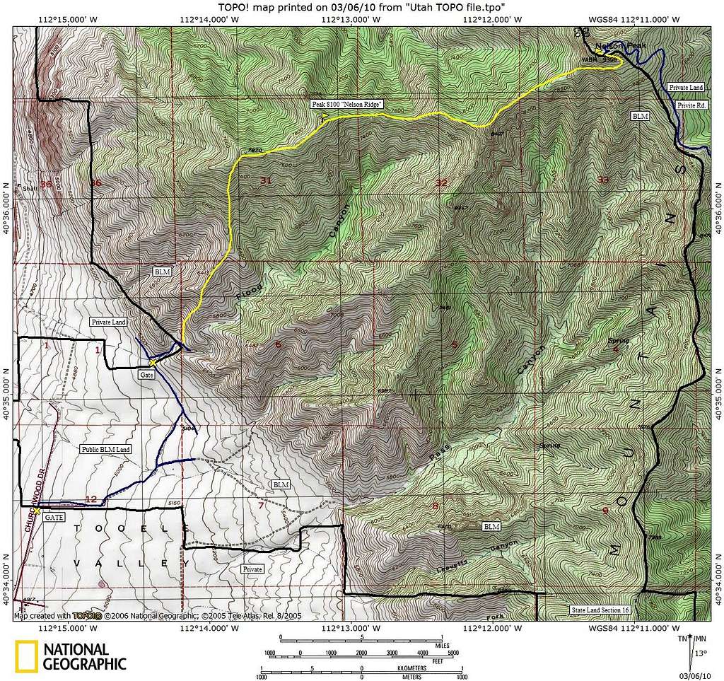 Nelson Peak West Ridge Route Map