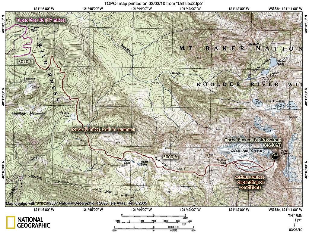 Map of approach to Three Fingers Lookout/S Peak