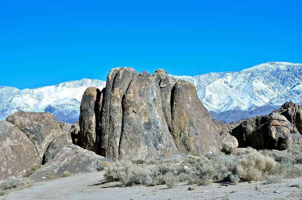 The Candy Store boulders and Inyo Mountains in the background