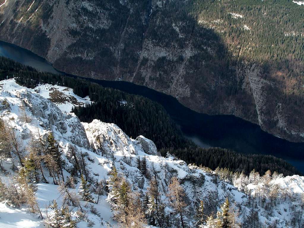 View to the narrow part of the Königssee from the summit of the Jenner