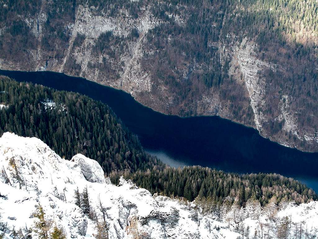 View down to the narrow part of the Königssee