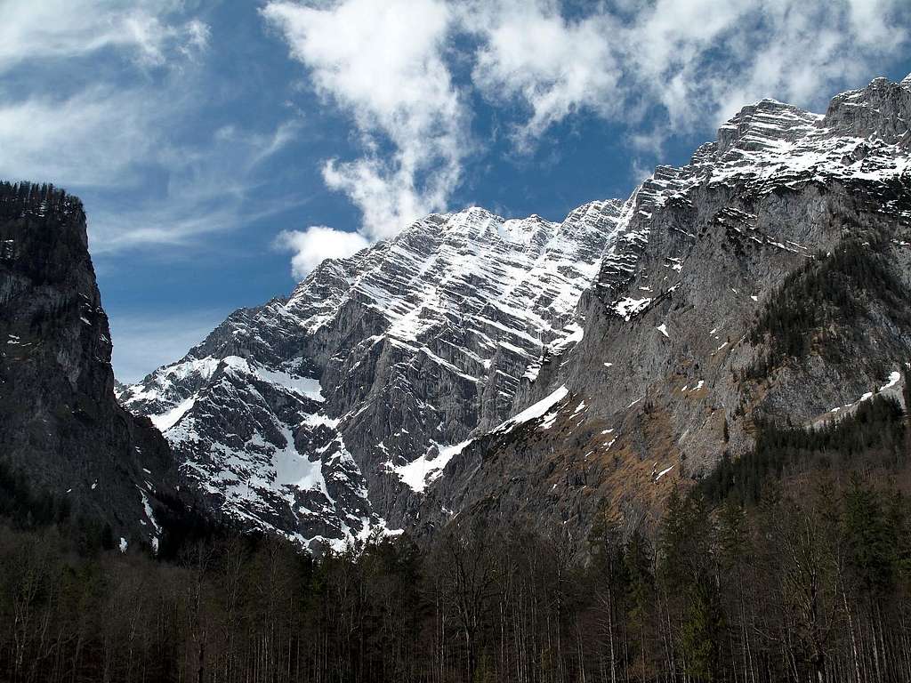 The formidable east wall of the Watzmann, the largest wall in the eastern Alps (1800 meters from the base to the top)