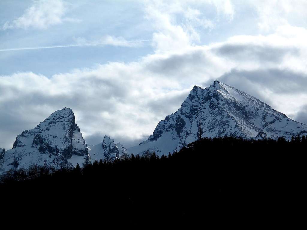 The Kleiner Watzmann (2307m) and the Grosser Watzmann (2713m) seen from Berchtesgaden