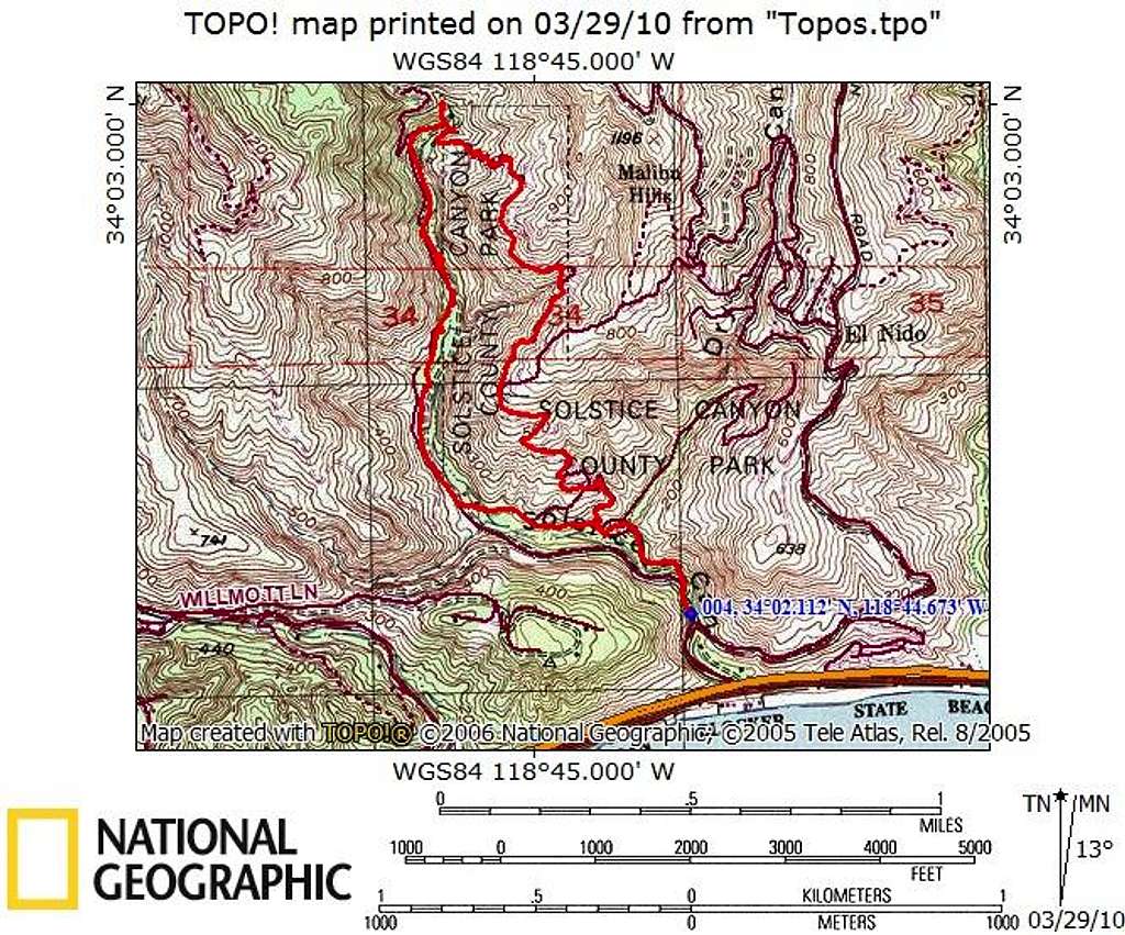 Solstice Canyon Loop - TOPO