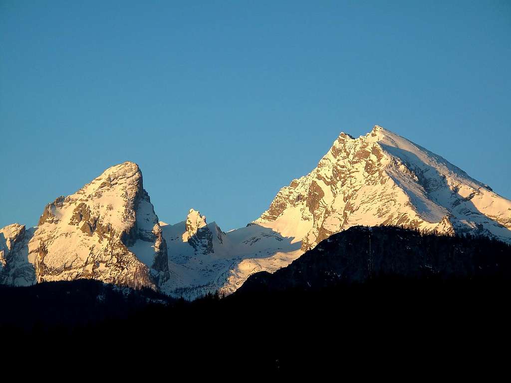 The Watzmann as seen from Berchtesgaden early in the morning in April 3