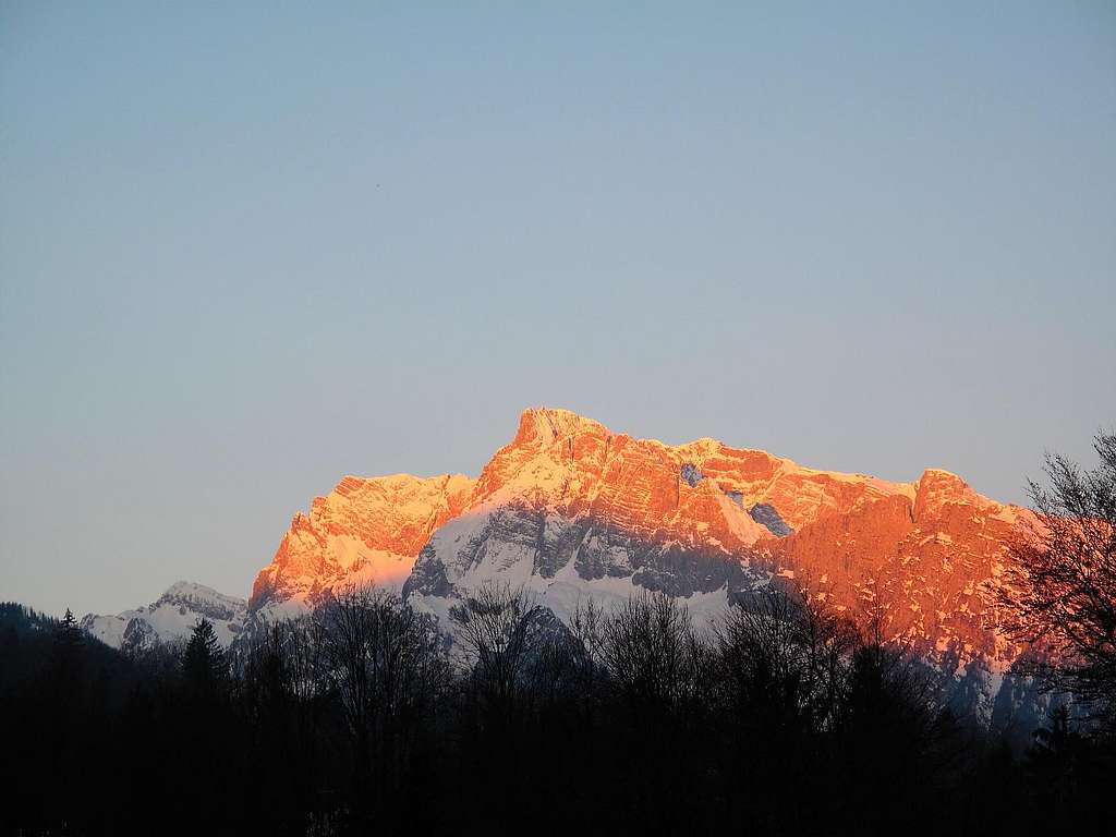 The Hochkalter (2607m) as seen from Berchtesgaden early in the morning in April 1