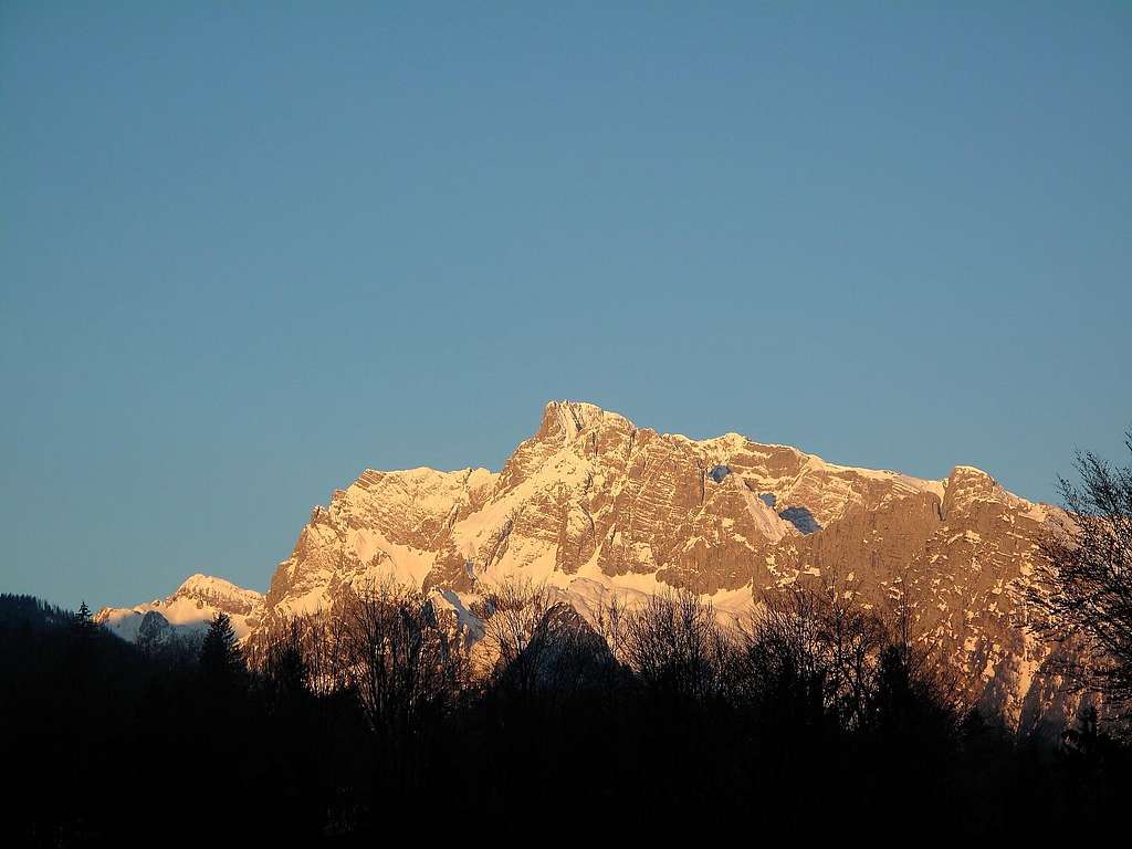 The Hochkalter (2607m) as seen from Berchtesgaden early in the morning in April 2