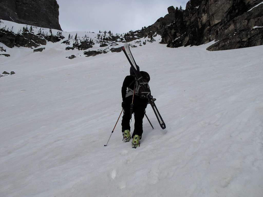 Climbing towards Dead Elk Couloir