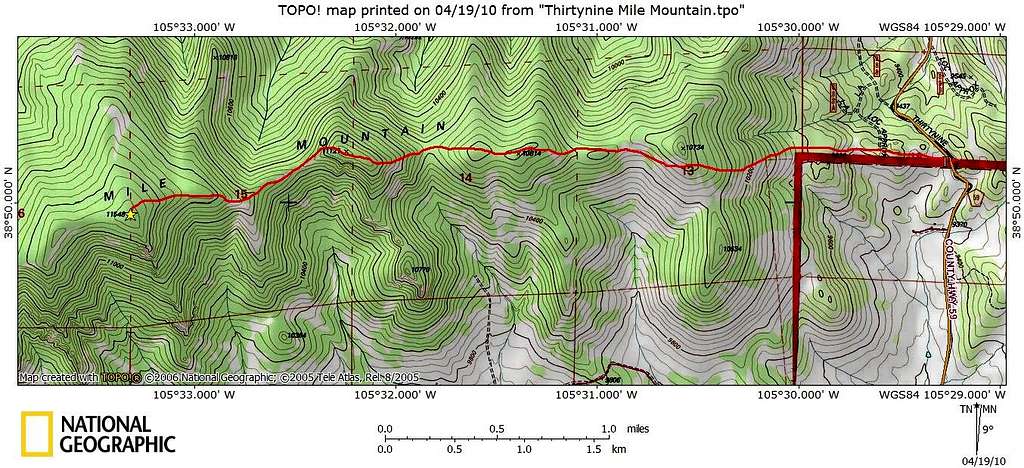Thirtynine Mile Mountain_East Ridge Route Map