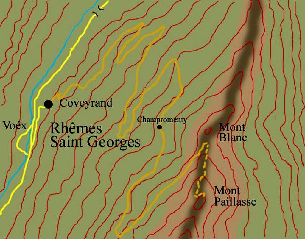Hand-made map of the route to Mont Paillasse <i>(2414m)</i>