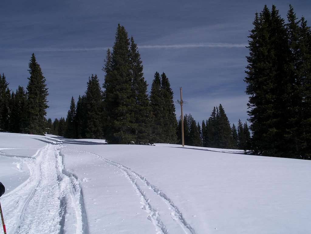 The road and powerline at saddle