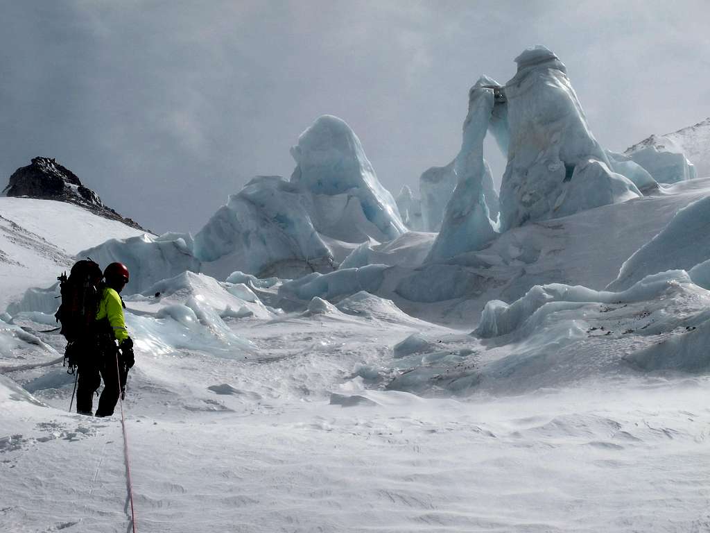 Approaching the Ice Arch in the 2nd Icefall on the Whitney Glacier