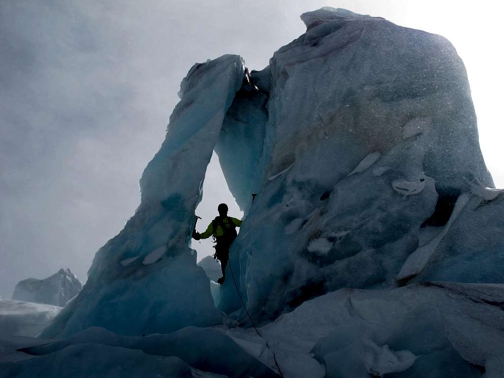 Climbing the Ice Arch in the 2nd Icefall on the Whitney Glacier