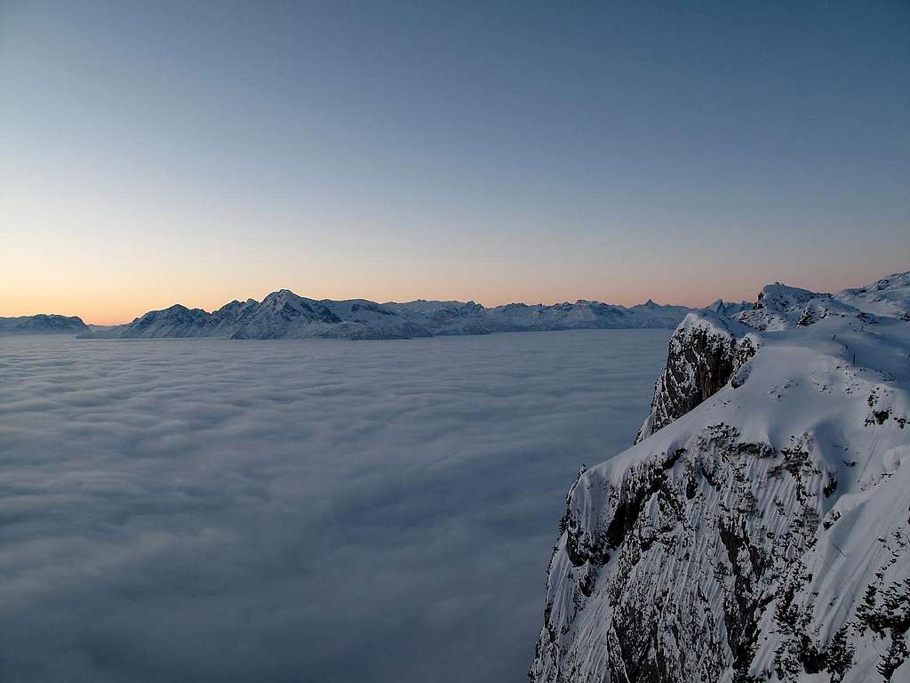 Tennengebirge, Hoher Göll and Steinernes Meer rising above an early morning sea of cloud