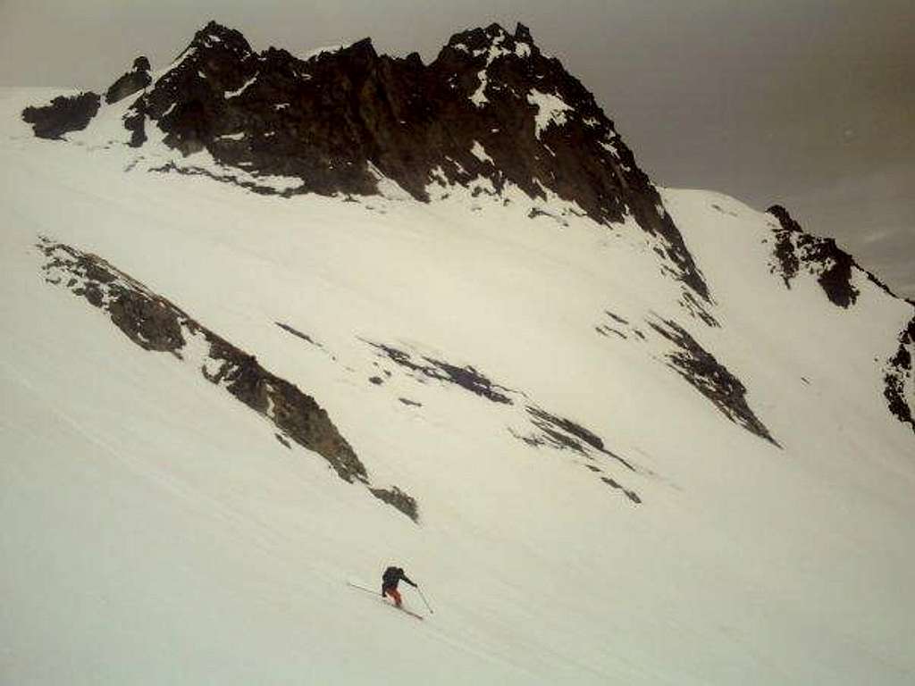 Skiing down Cerro Falkner