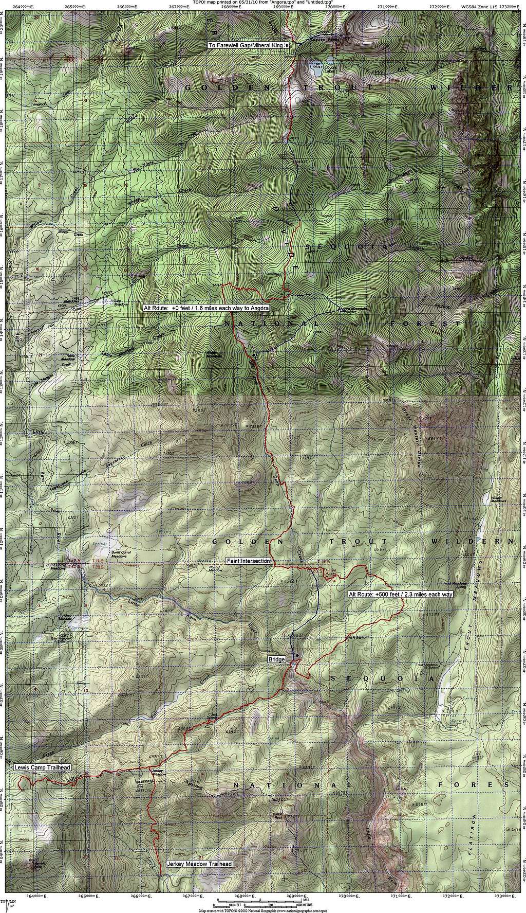 Route Map for Angora Mountain and Coyote Peaks from the South