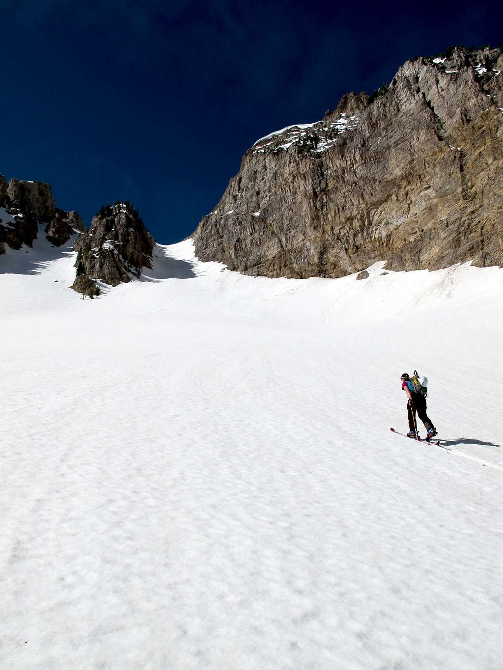 Skinning the Apron of the Twin Couloirs