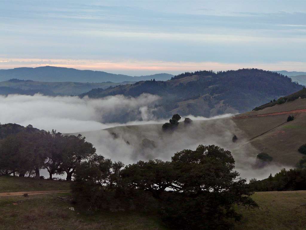 Winter fog hugging the hills