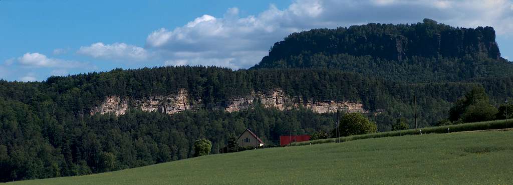 The Elbe's sandstone cliffs from the heights of Rathen