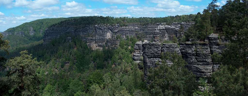 View to the sandstone cliffs of the Bohemian Switzerland
