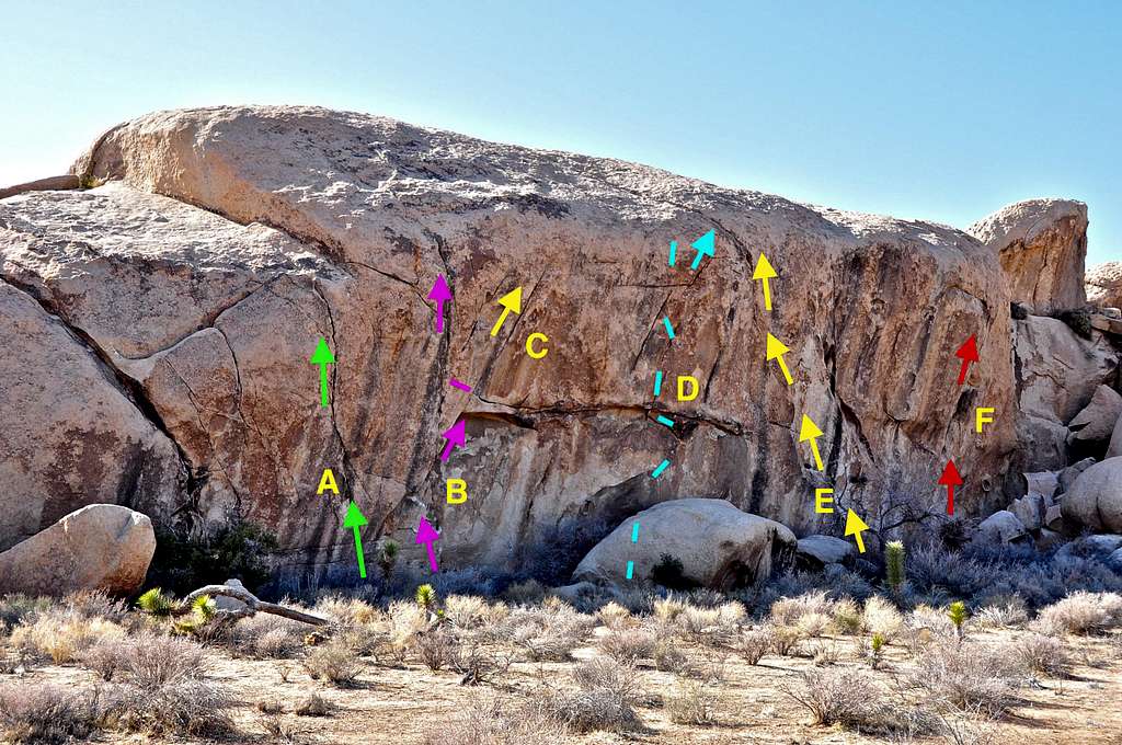 Routes of the East Face of Peyote Cracks