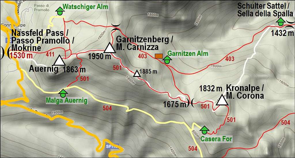 The sketch of Garnitzenberg / Monte Carnizza and its ridge