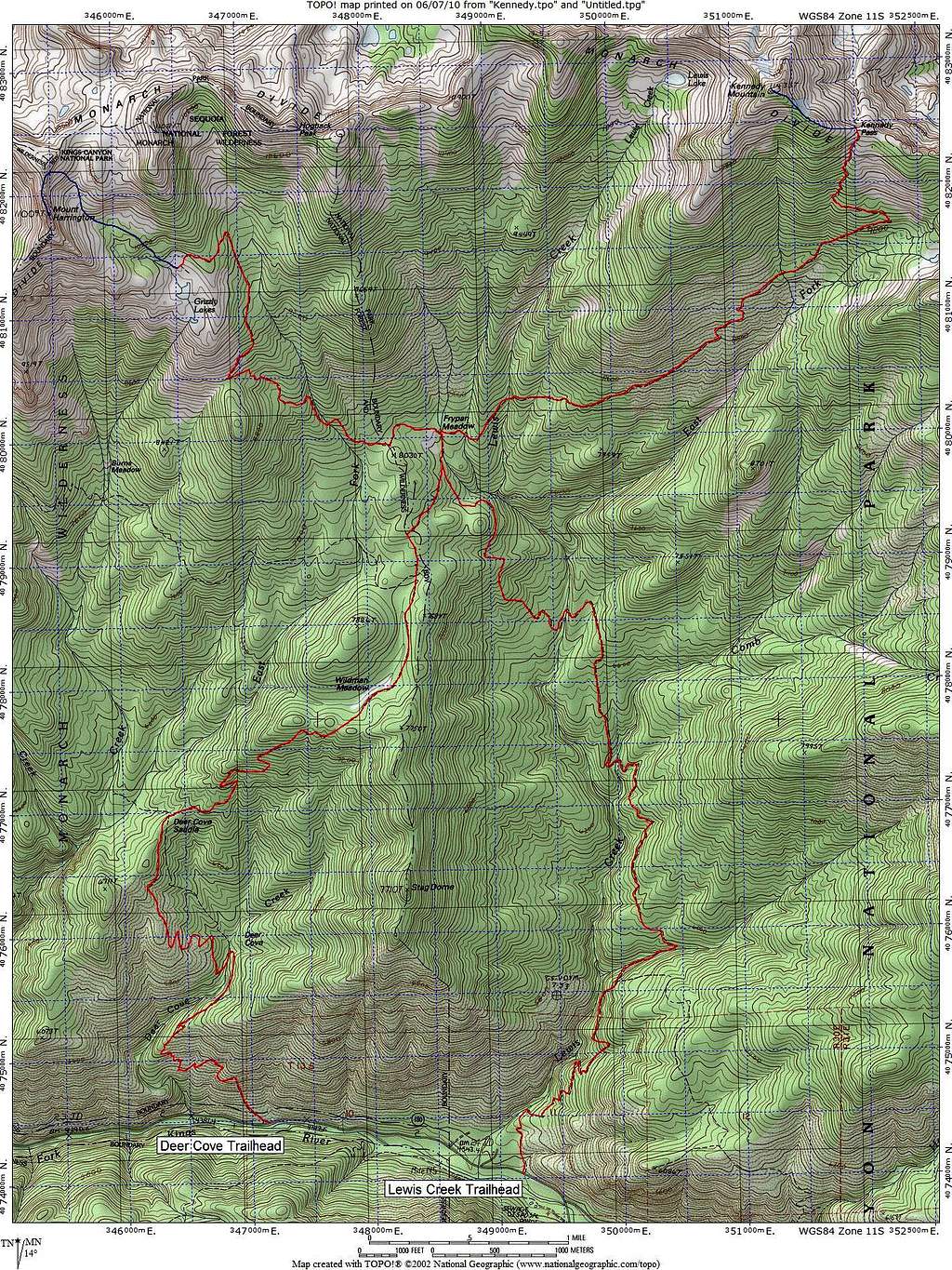 Route Map for Kennedy Mountain and Mount Harrington
