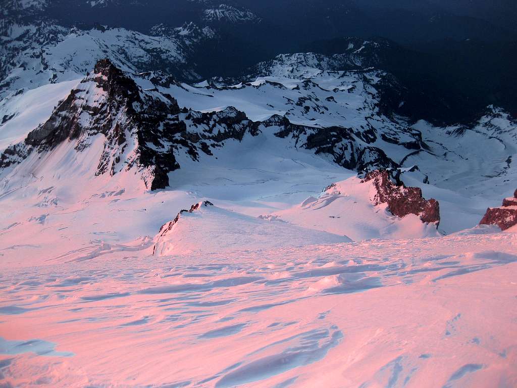 Little Tacoma from high up on Rainier