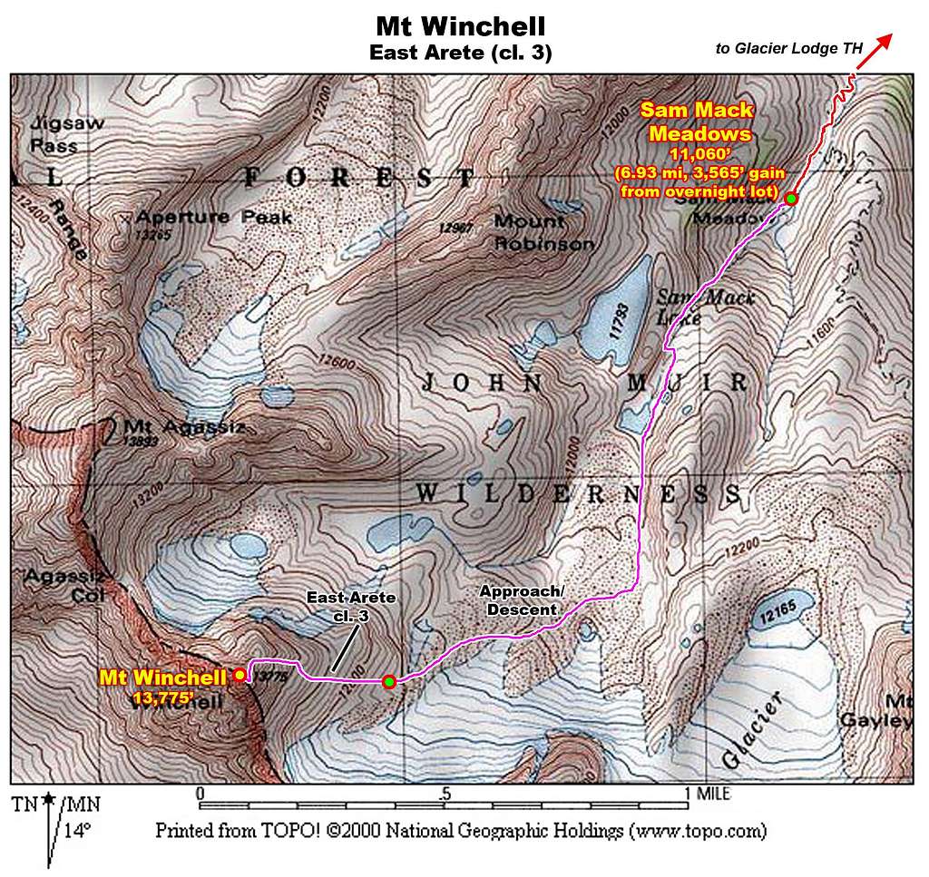 Mt Winchell: East Arete Map