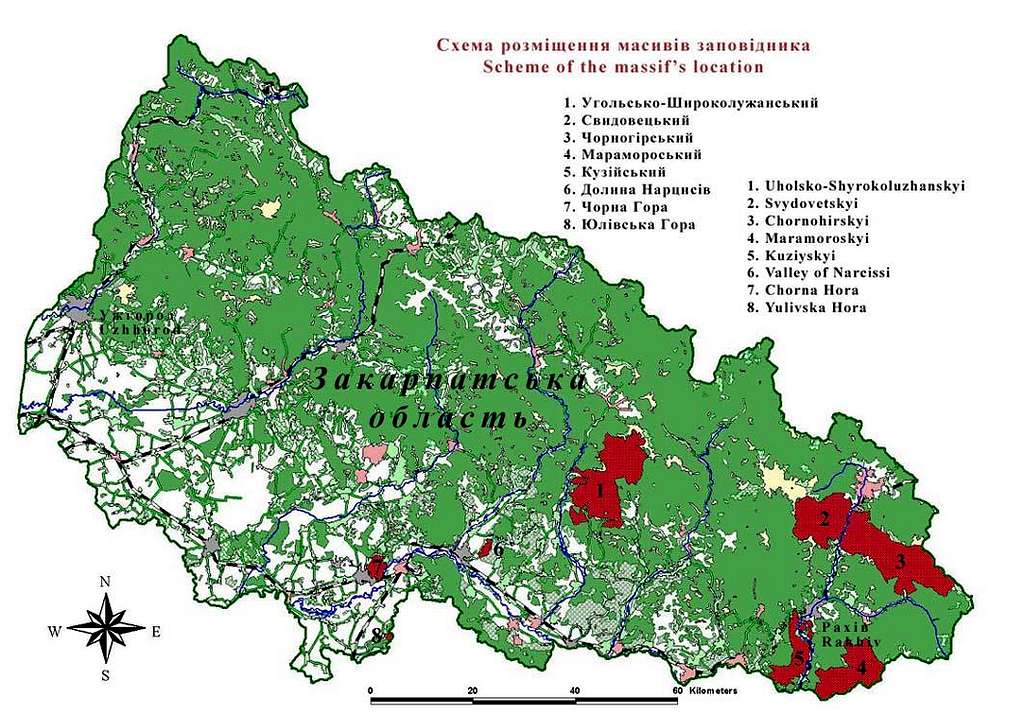 Localization of massifs within Carpathian Biosphere Reserve