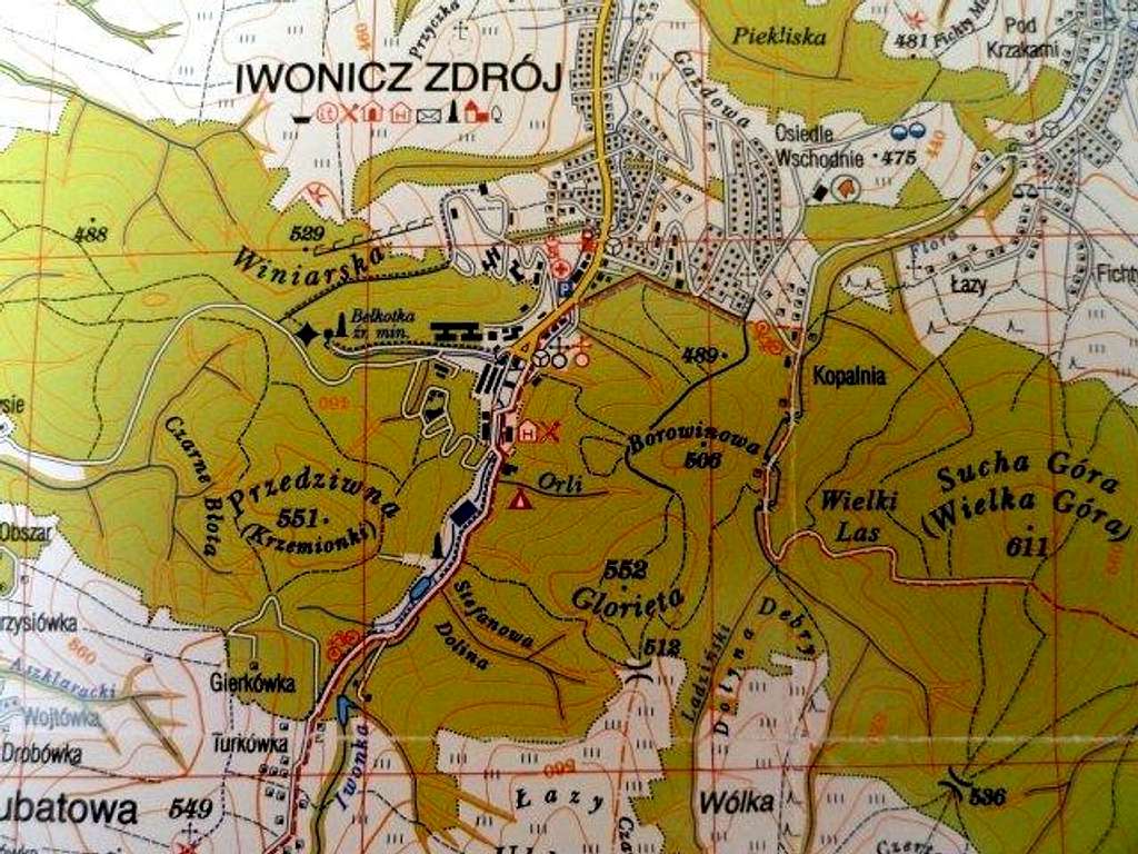 Map of Mountains near Iwonicz Zdrój