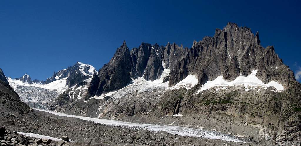 From the Glacier du Geant to the Aiguilles de Chamonix.